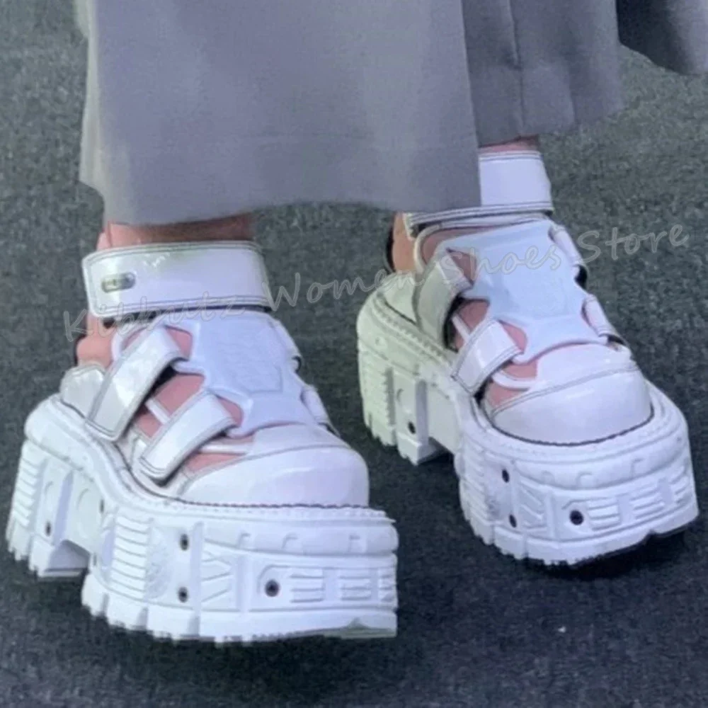 

Punk Rock Gothic Platform Sneakers Hook & Loop Dark Style Y2k Round Toe Thick Bottom NewMixed Color Lace-Up Women Shoes Fashion