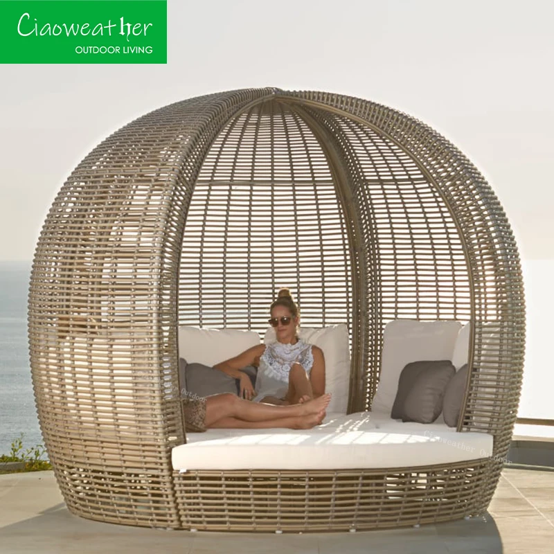 Outdoor Rattan Aluminium Frame Sunbed Villa Garden Patio Daybed Hotel Pool Beach Garden Furniture Reclining Sofa Bed