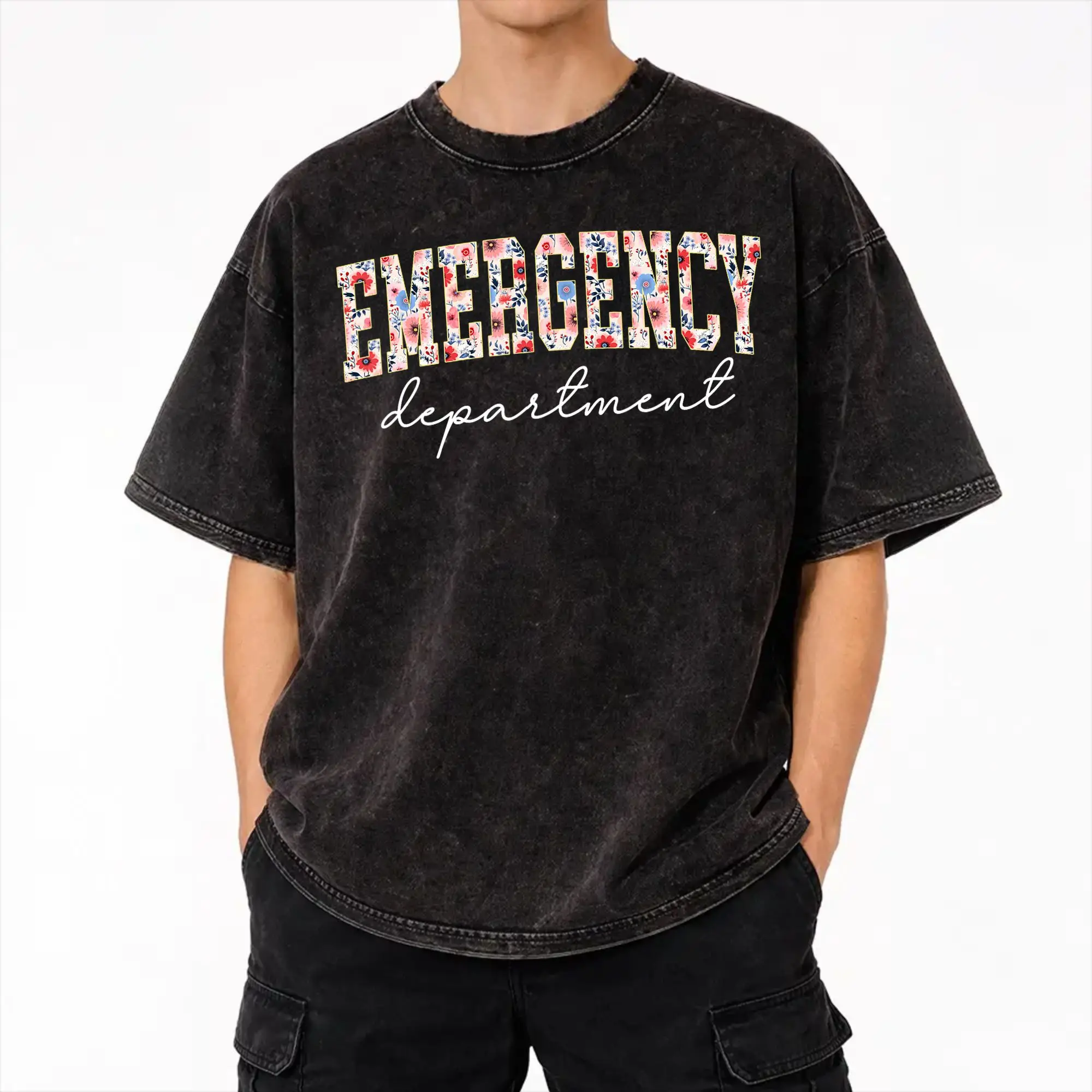Harajuku Washed Shirt Emergency Department Room Nurse  Outfit Vintage T-Shirts Harajuku  Streetwear Short Sleeve Summer Tees