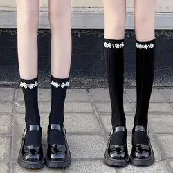 Solid Color Black White Socks Women Stockings Pearl Sweet Girls Long Socks Stockings Women JK Japanese Style Knee Socks Stocking