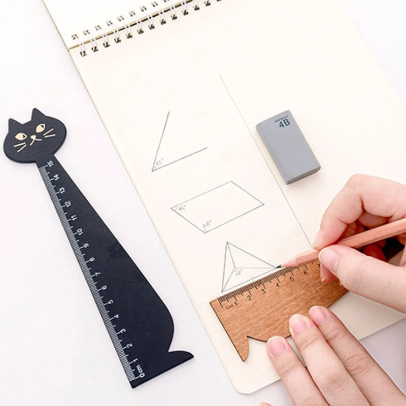15cm Creative Cat Wooden Ruler Student Office Learning Stationery Drawing Tools Children's Prizes