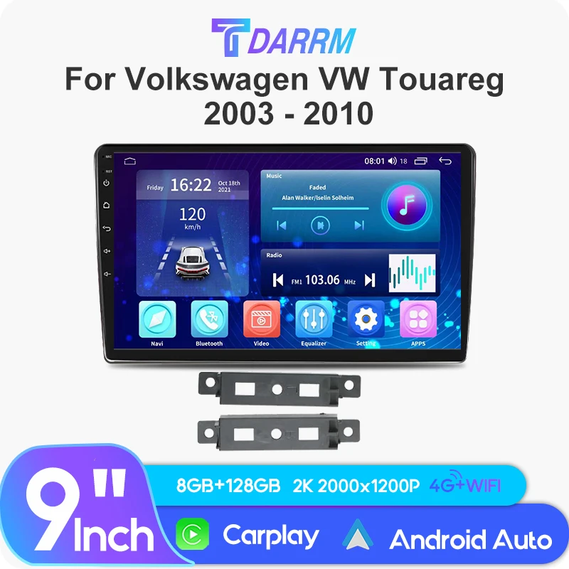 

Автомагнитола 9 дюймов, мультимедийный плеер Android 13 для Volkswagen VW Touareg 2003-2010 Carplay, беспроводная навигация, GPS, автомобильный видеоплеер Raido