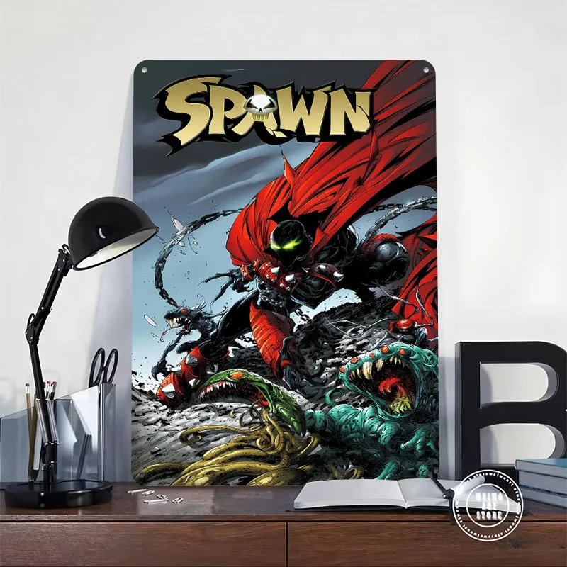 Spawn Comic Book Cover 3D Texture Printed Poster Custom Vintage Metal Tin Plate Sign for Wall Art Living Room Decoration Man