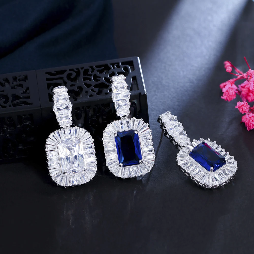 

ThreeGraces Sparkling Blue Cubic Zirconia Geometric Square CZ Drop Earrings for Ladies Fashion Bridal Prom Dress Jewelry E1003