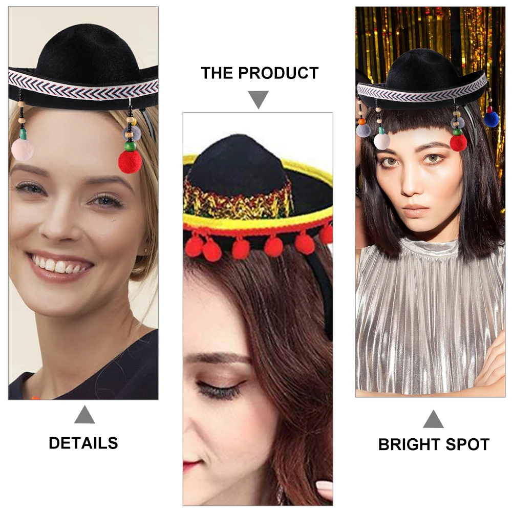 

3pcs Day of The Dead Headband Halloween Fiesta Cloth Headdress Hair Accessories Bands Sombrero Style Party Child