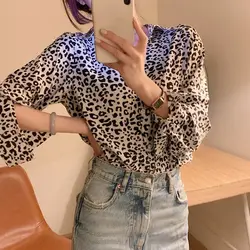 Autumn New Original Design Fashion Temperament Leopard Print Long Sleeved Shirt Loose Casual Versatile High Quality Women's Top