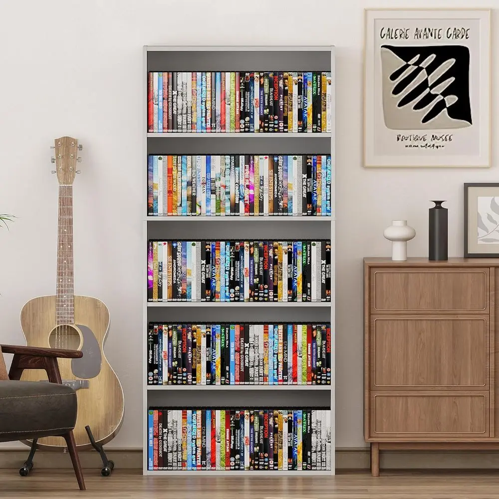 

5-Tier Wooden Adjustable Shelf DVD Cabinet for Home, Bedroom, Living Room, Playroom, 52.6x23.6x9.5, White