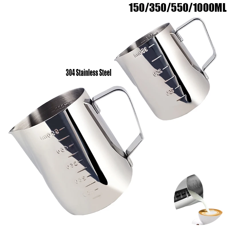 1Pcs 150/350/550ml Espresso Coffee Pull Flower Milk Mugs Cup Pots Handle Stainless Steel Coffee Cup Latte Jug