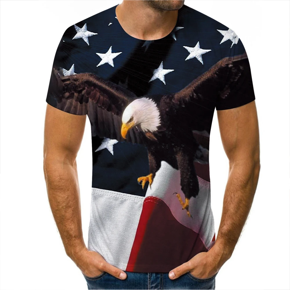 Men 3D Soaring Eagle Print T Shirt O Neck Short Sleeve Animal Funny Print Streetwear Summer Casual Loose Male Tees Tops