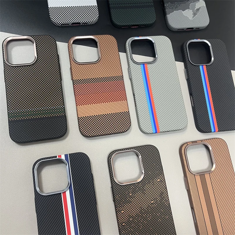 

For MagSafe 16Pro Case Carbon Fiber 3D Relief Case for iPhone 16 15 14 13 Pro Max Wireless Charging Alloy Lens PC Magnetic Cover