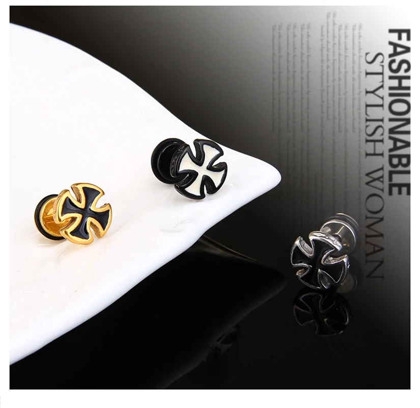 Trend Unisex Women Men Stud Earrings Knights Templar Iron Cross Ear Piercing Stainless Steel Maltese Crucifix Biker Ear Jewelry