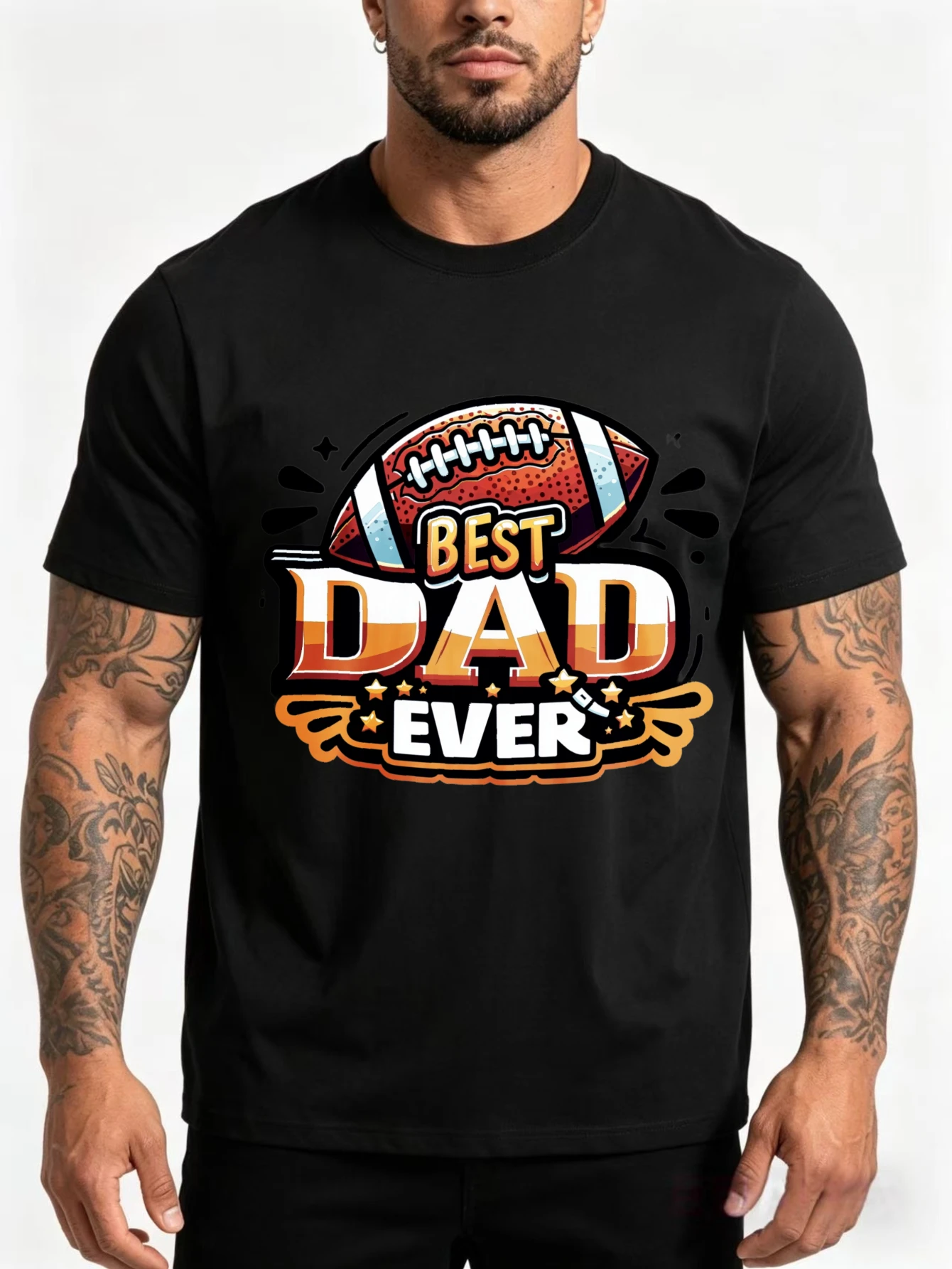 Casual Sporty Dad T-Shirt Football Best Dad Ever Design for Father'S Day And Everyday Wear Men'S T-Shirt 100% S-3XL