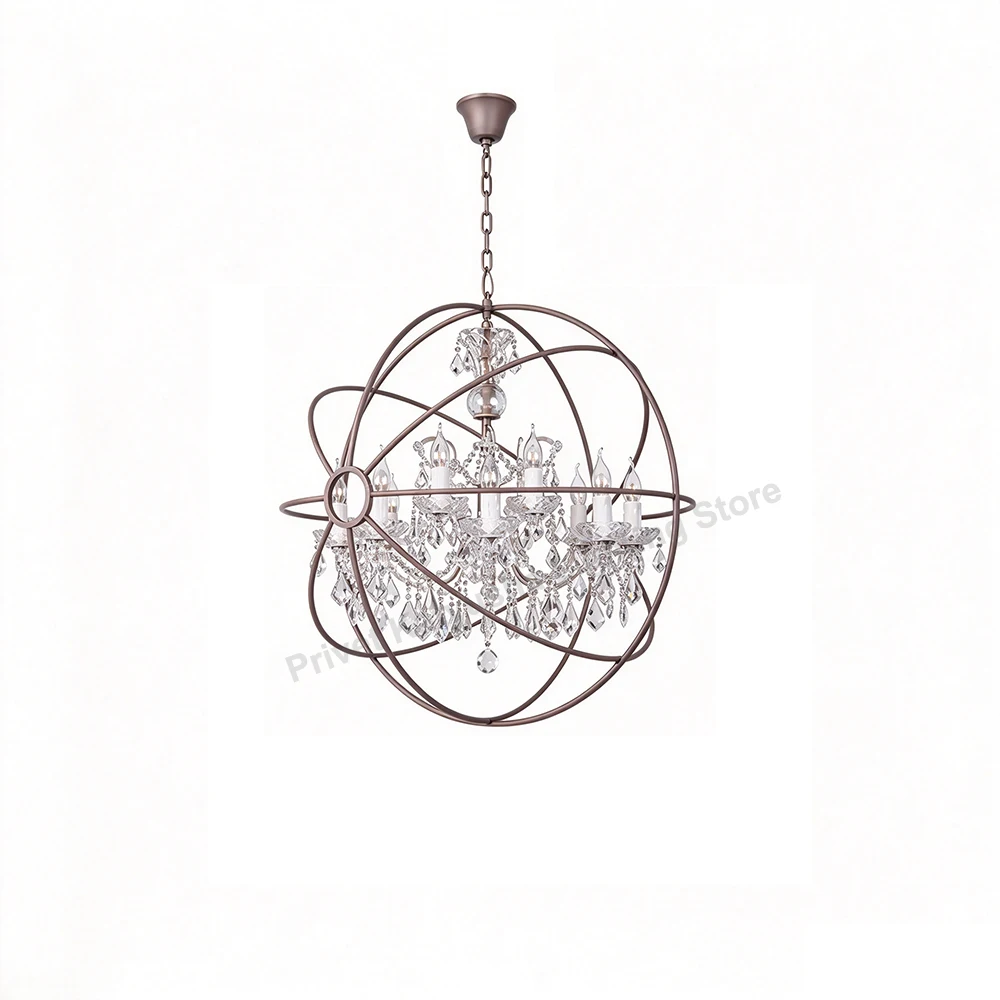 Vintage Luxury Coppery Cage Crystal Chandelier Lights Led Dimmable Classic Light Fixture for Dining Room Foyer Decor Lustres