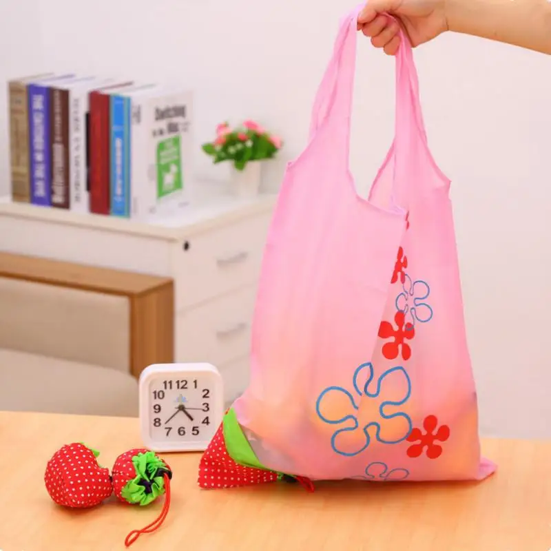 Strawberry Shopping Bag Eco-Friendly Foldable Polyester Hand Bag Grocery Bags Shoulder Reusable Shopper Canvas Bags Pocket Totes