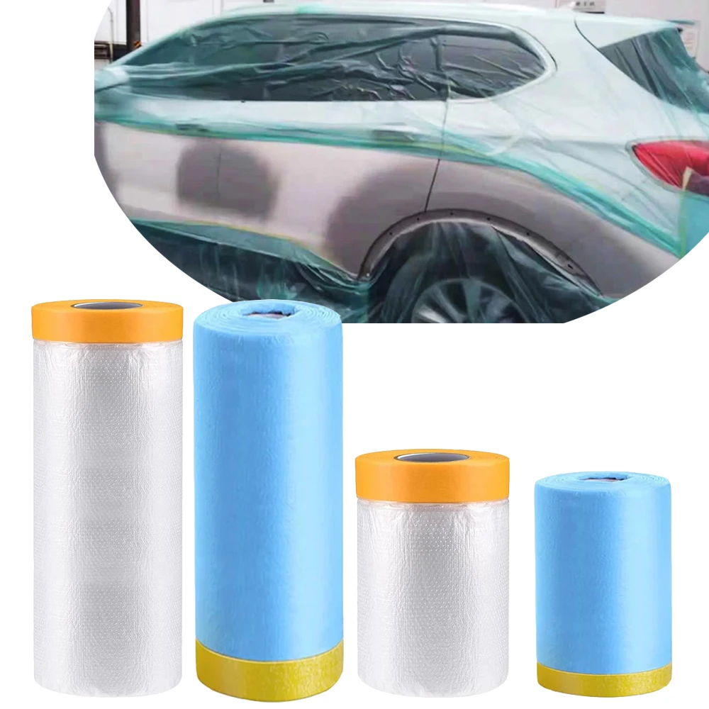3 Sizes Pre-Taped Masking Film for Auto Painting Covering Tape and Drape Cloth PE Pre-Adhesived Dust Paint Protective Drop Film