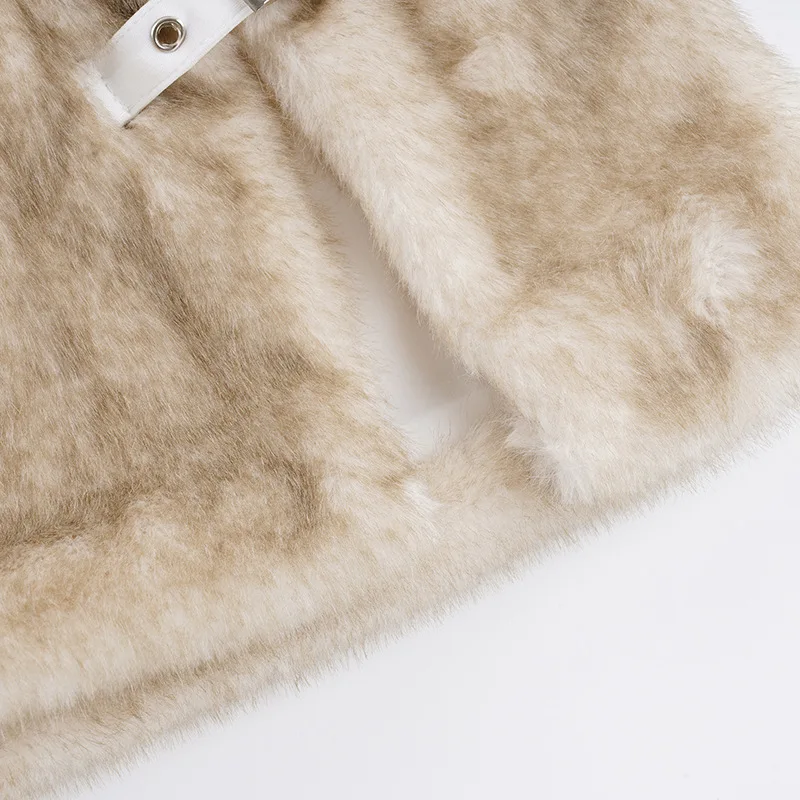 عيد الميلاد الخريف والشتاء الدافئة غير النظامية الفراء مشبك انقسام تنورة Y2k التوابل فتاة شخصية تنورة صغيرة للنساء #5