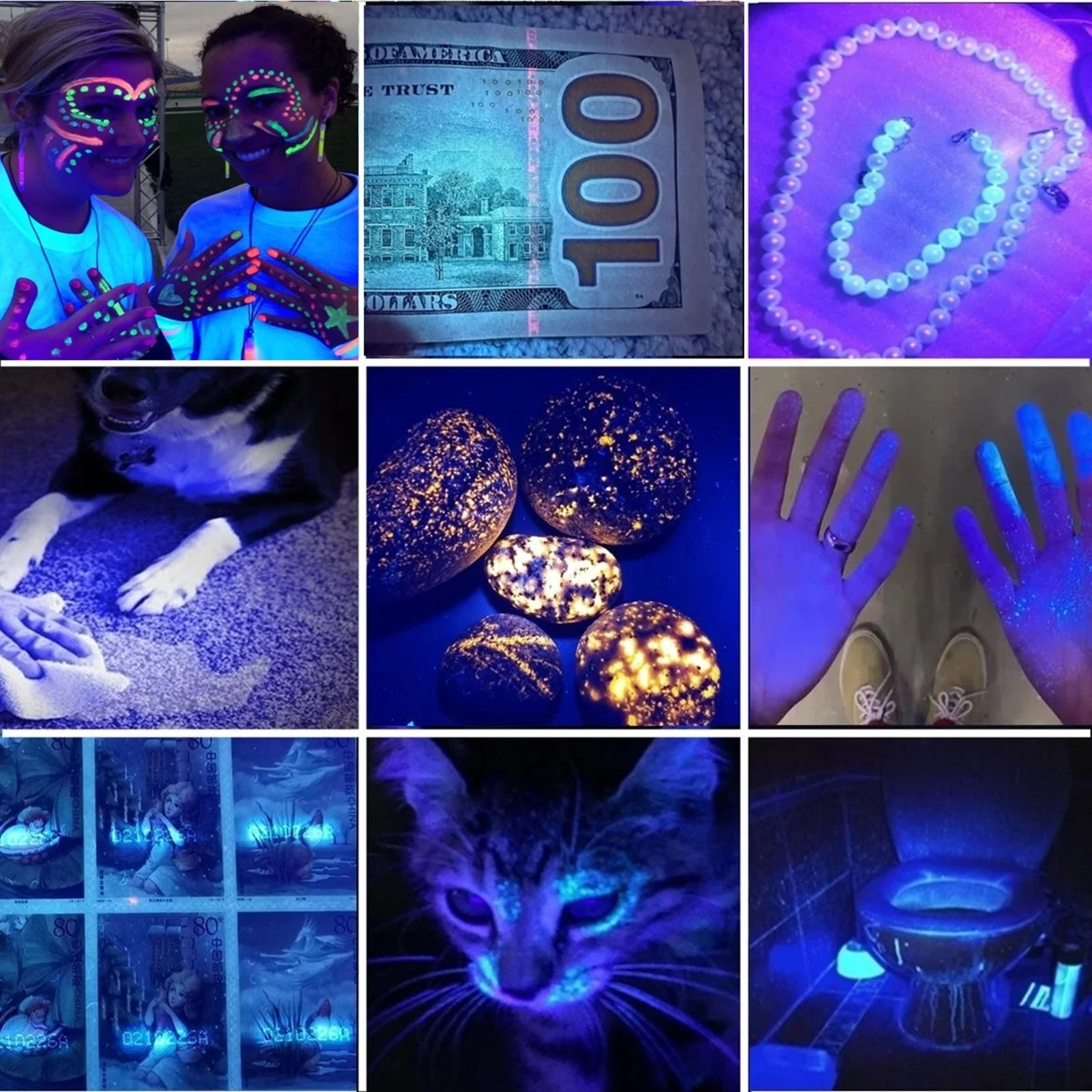 High power 20W UV 365nm+White light Lighting Flashlight USB Rechargeable Invisible Ink Marker Cat Dog Urine Scorpion Money Torch