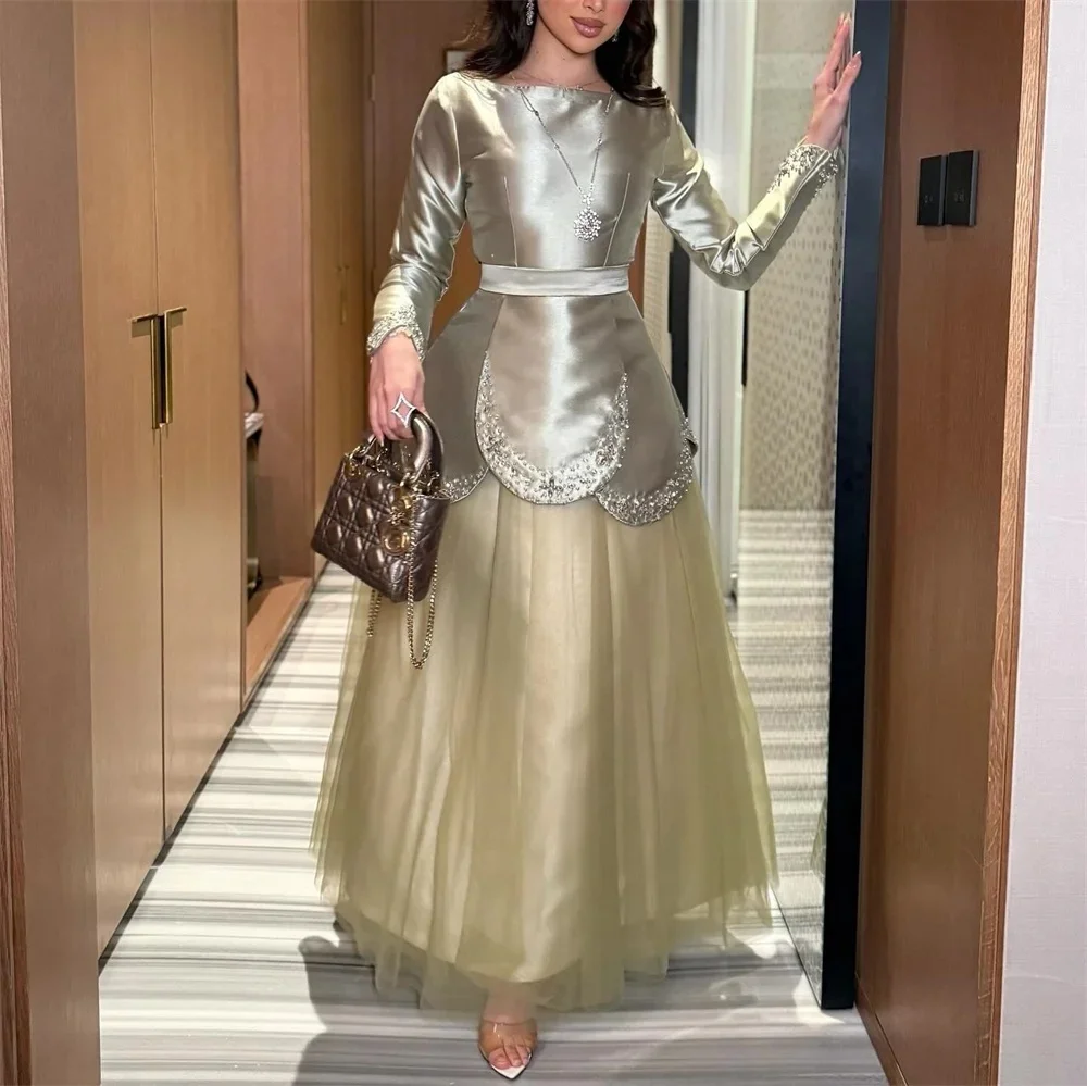 JDY Aangepaste Lichtgroen Satijn Tule Kralen Luxe Avondjurk Moderne Stijl Bruiloft Jurk فسات dh namiة