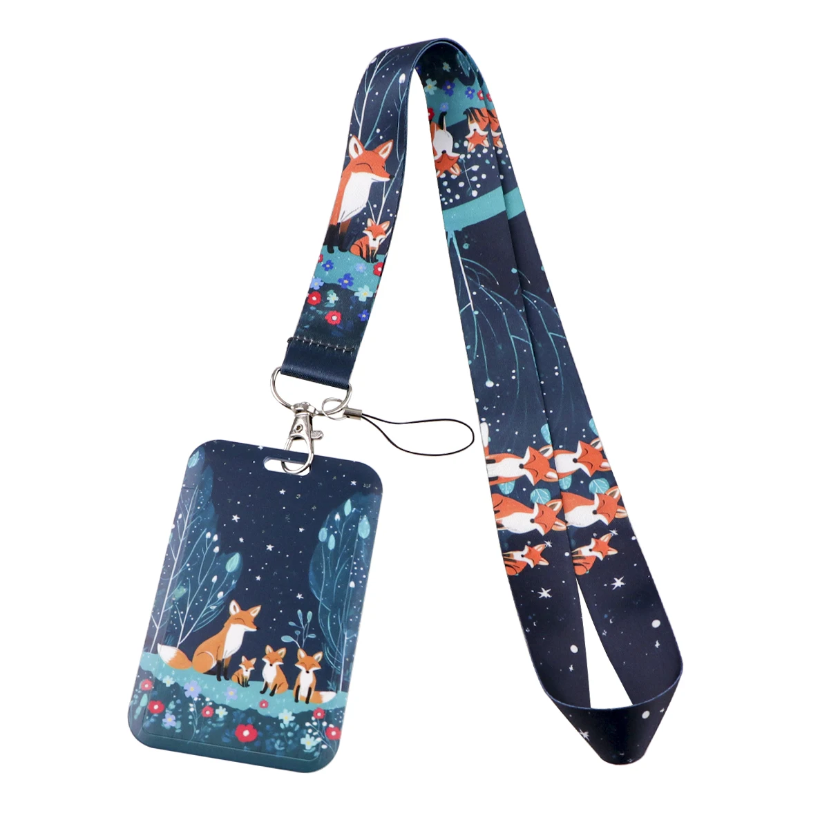 Cartoon Cute Little Fox Credential Holder Lanyard