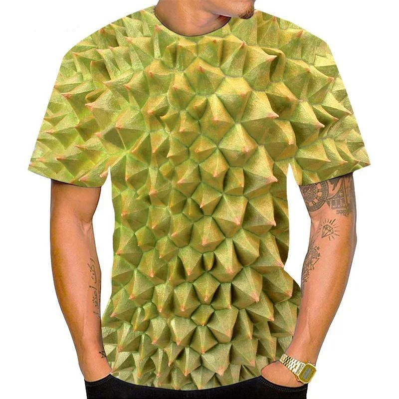 3D Printed Funny Pitaya Durian T Shirt Men's Fruit Pattern Tees Summer Harajuku Round Neck Tops Loose T-Shirts Short Sleeves