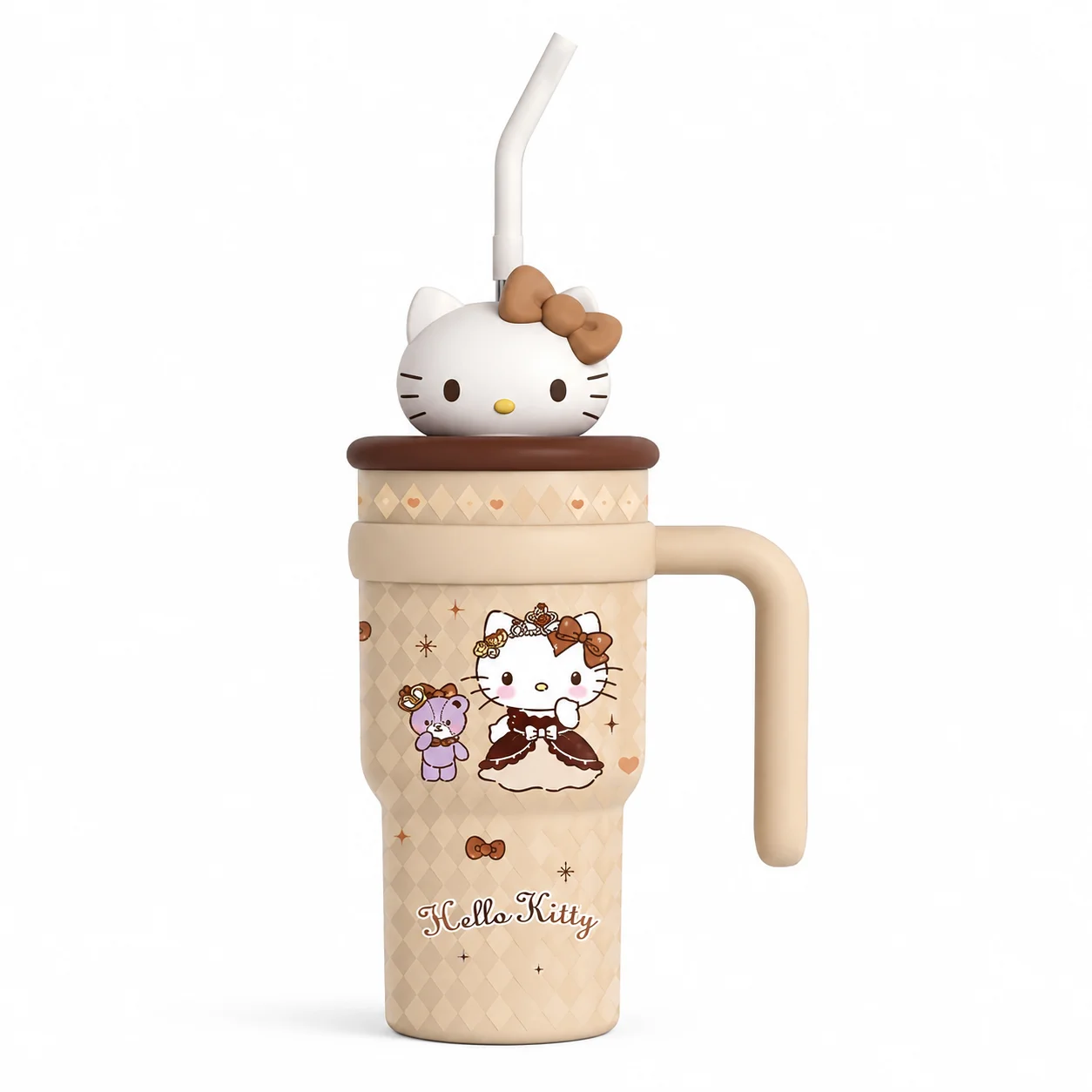 Sanrio Hello Kitty Tumbler Insulated Cup Travel Mug Straw Water Bottle Thermal Coffee Cup Portable Drinkware with Handle Charm