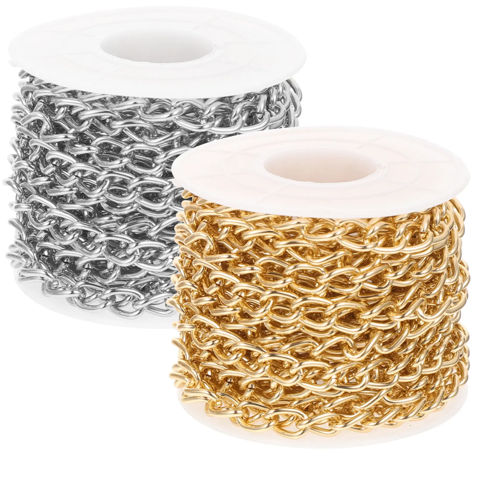 

2 Rolls Premium Aluminum Chain Smooth Surface Fade Resistant DIY Craft Chain for Jewelry Making Garment Accessory Purse Strap