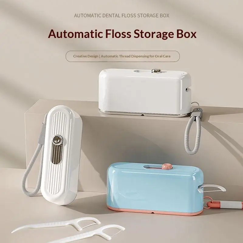Portable Automatic Dental Floss Pick Storage Box Floss Container With Lanyard For Travel Home Outdoor Daily Oral Care