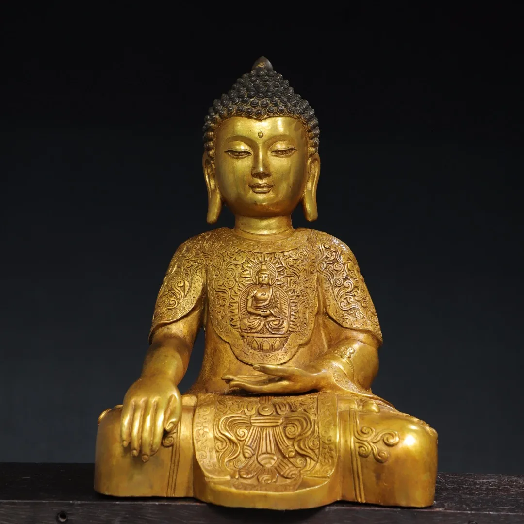 

Offering religious Buddha statues at home, bronze gilded [Shakyamuni] Buddha statues Size: 40 centimeters high, 28 centimeters