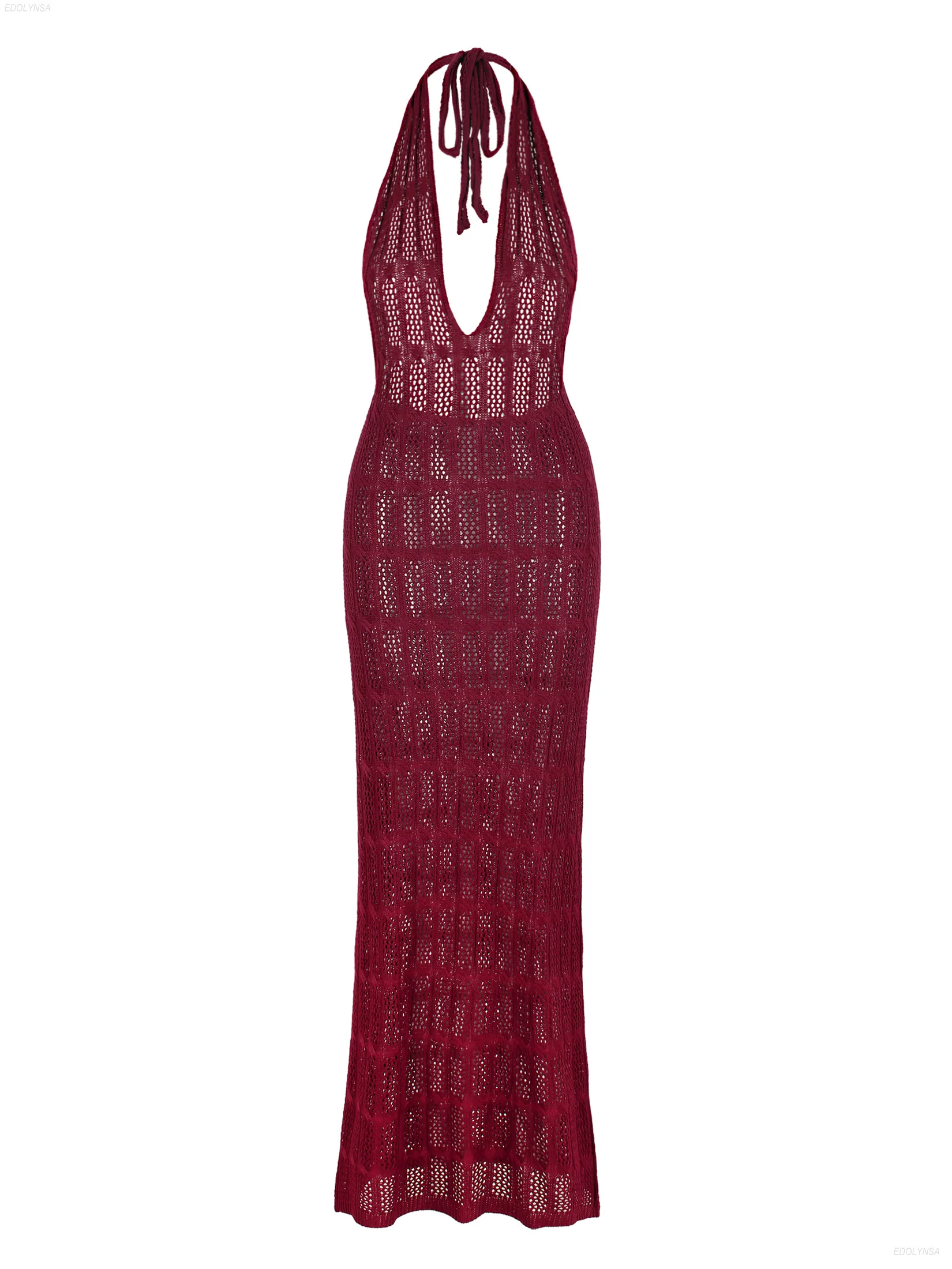 

Sleeveless Knited Dresses For Women Sexy Hollow Out Neck Lacing Crossover Collar Beachwear Vacation Maxi Dresses Vestidos K254