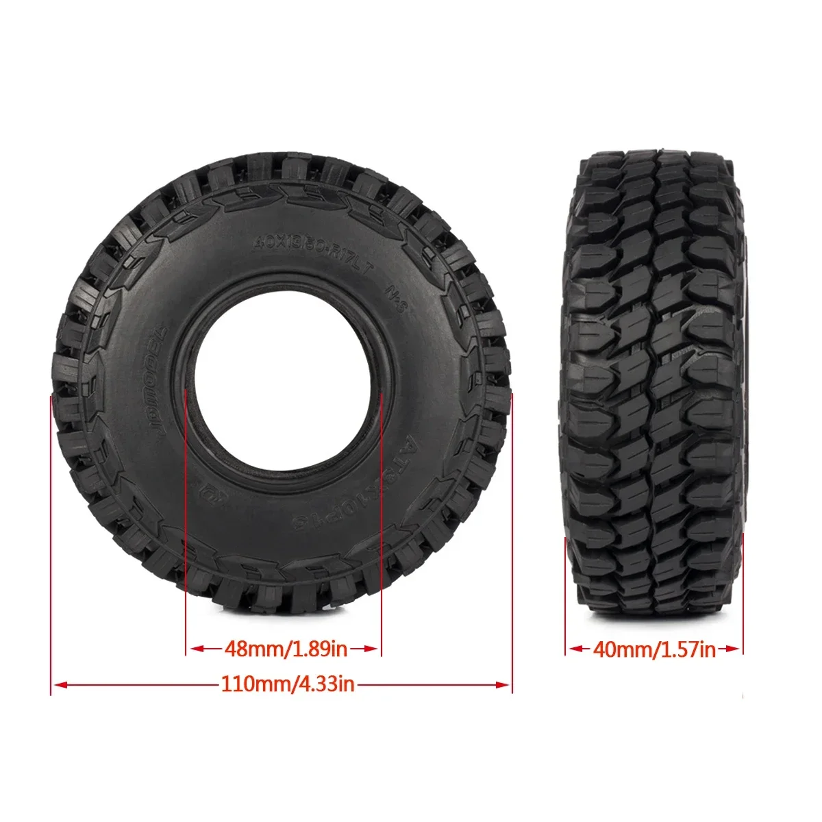 4Pcs 110*40mm Rubber Tyre 1.9\'\' Rock Terrain Tires for 1/10 RC Car Crawler Axial SCX10 90046 TRX4 Element Enduro D90 TF2 MST CFX