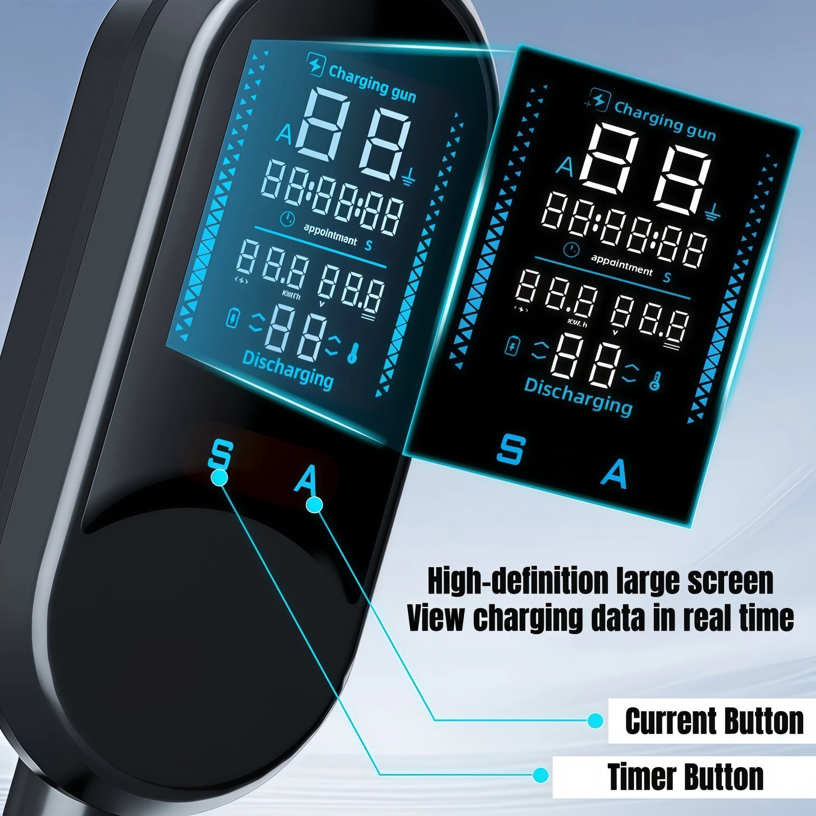 Type2 EV Portable Charger 3.5KW 16A Portable EV Charger 25ft Charging Cable IEC62196-2 with Screen for Electric Car Charging