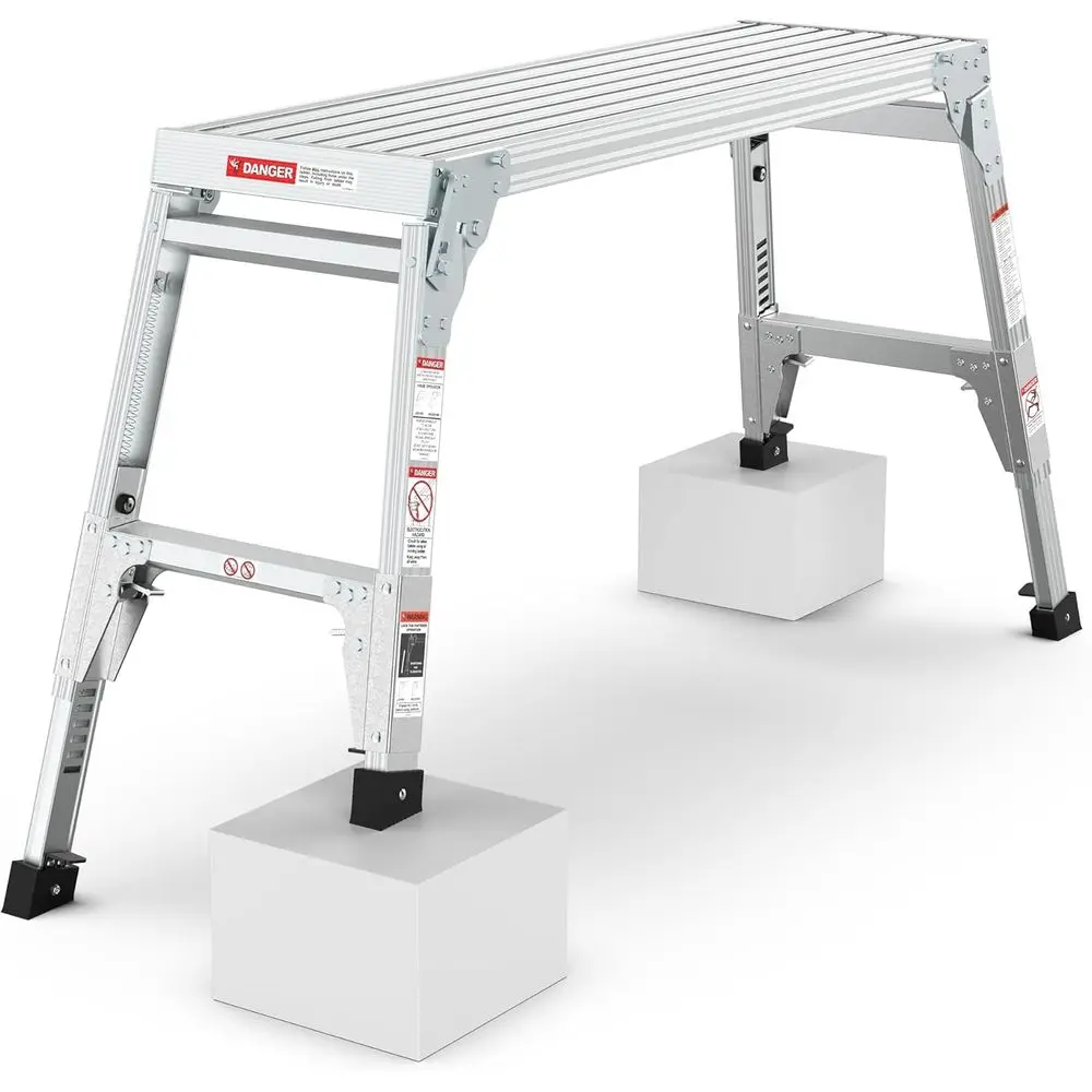 Folding Work Platform Bench, 39''x12'' Aluminum Step Ladder, Adjustable Height 21.3''-27.5'', Multifunctional and Portable Step