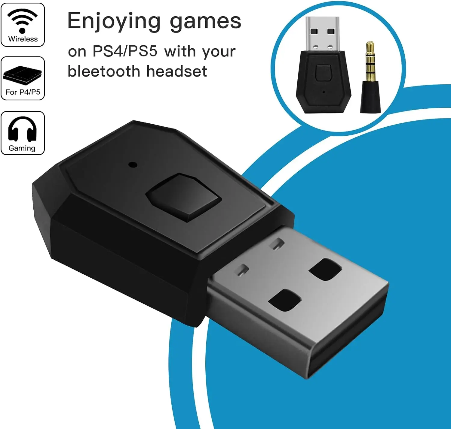 Wireless Mini Microphone USB Audio Adapter Receiver Compatible with PS4 /PS5 DualSense/Support A2DP HFP HSP