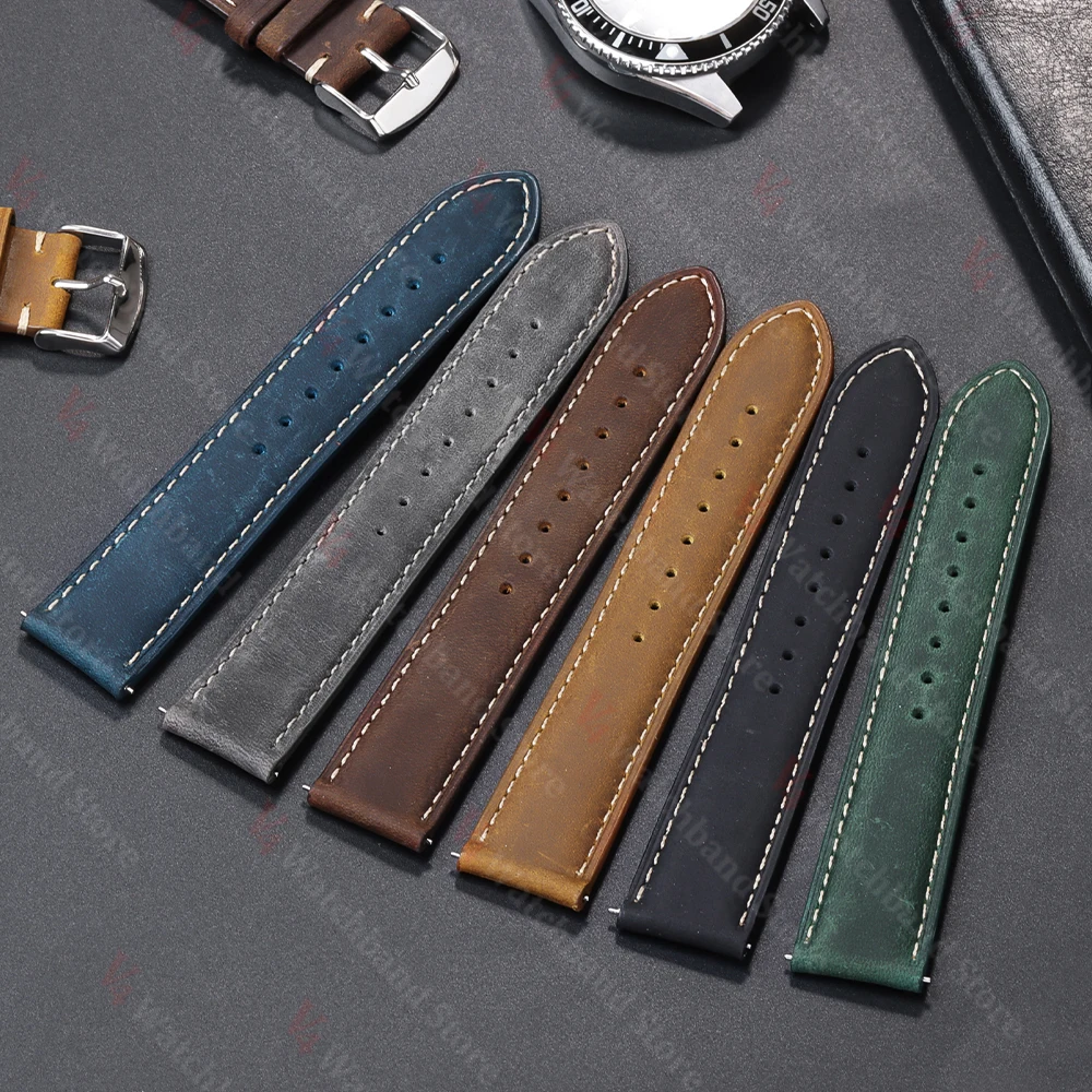 Genuine Cowhide Watchband 14/16/18/20/22/24mm for Omega Business Watch Band for Seiko Butterfly Buckle Stitching Brown Strap