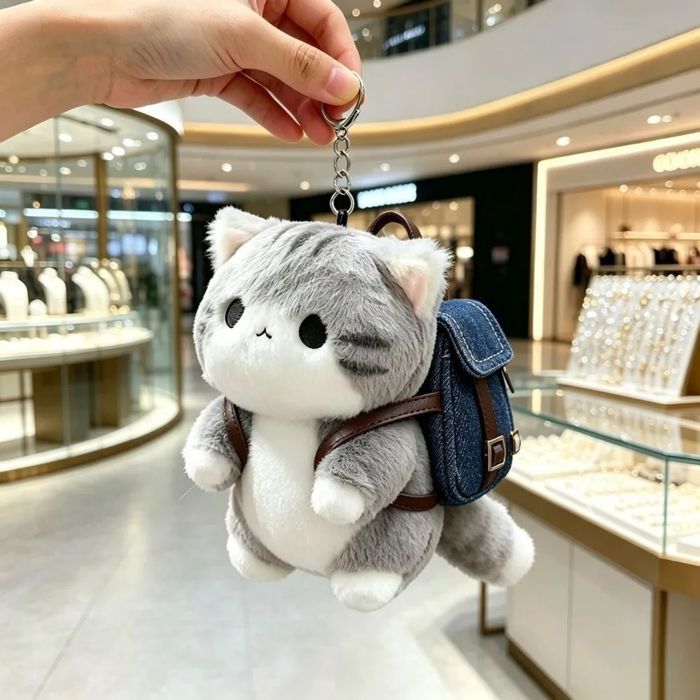 Cartoon Bag Charms Plush Cat Keychain Hanging Decor with Hood Cute Cat Pendant Soft Ornaments Kitten Stuffed Doll Bag Decor