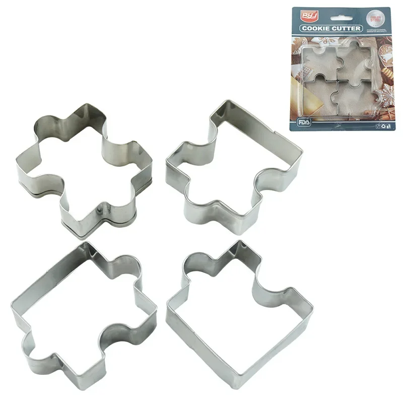 New 4pcs/set Stainless Steel Biscuit Cutter Puzzle Piece Mold Cutter  Cookie  Cake Frame Mould Pastry Baking Tools Accessories