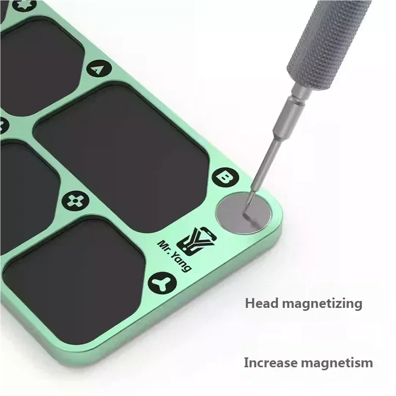 

YCS Mr.Yang Magnetic Screw Storage Pad with 7 Compartments and Magnetizer for Screwdriver Bits Aluminum Alloy Organizer