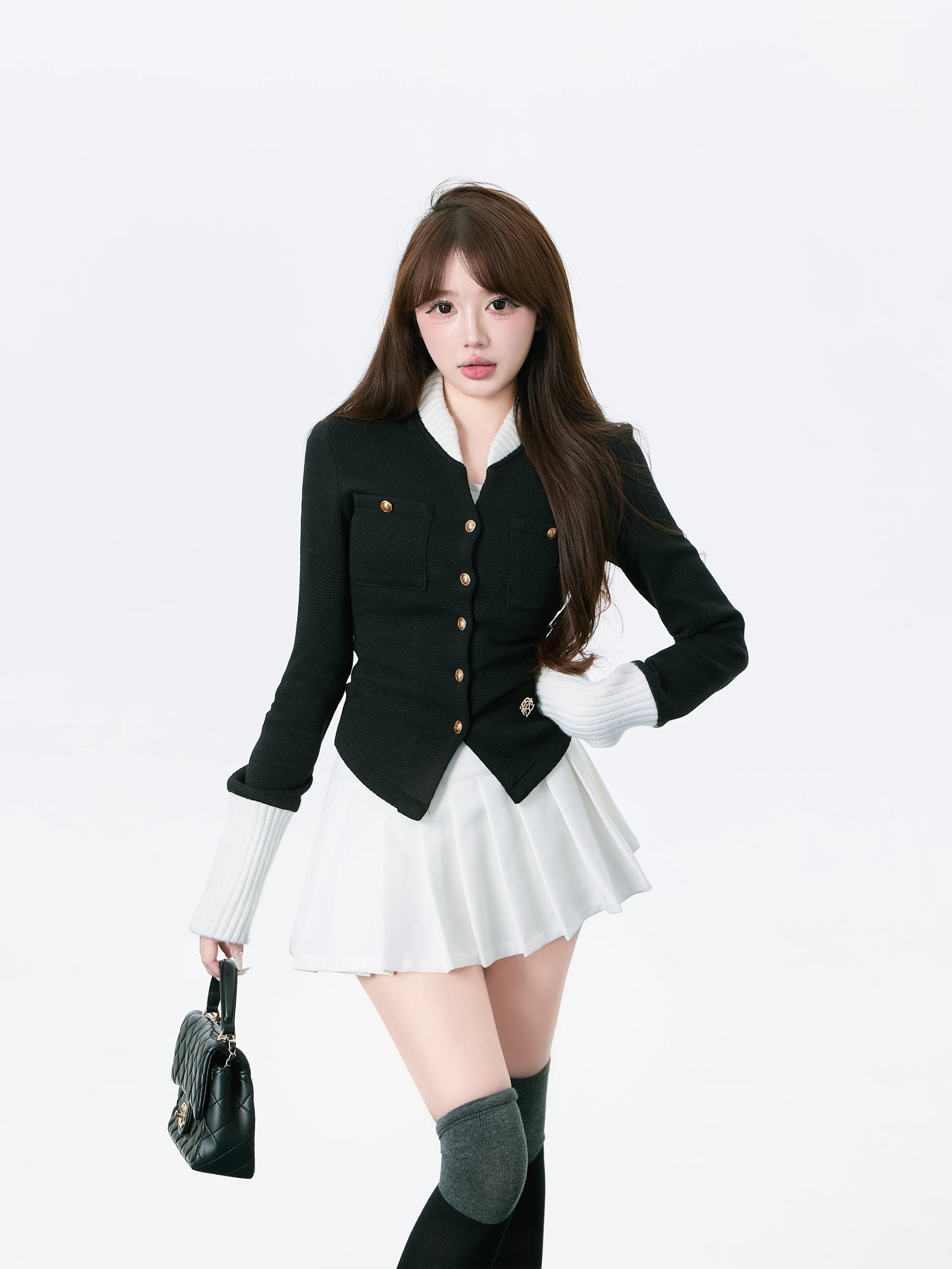 

Swee вязаный открытый кардиган женский Faion 2024, осень-зима, новинка Sle Small Fraance Sle, пальто из полиэфирного волокна