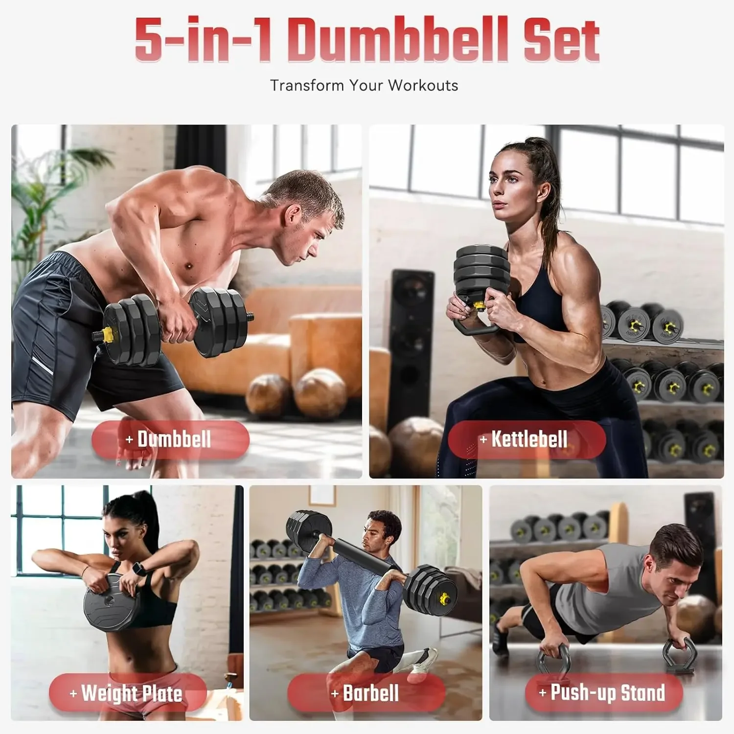 Adjustable Dumbbells, 20/30/40/50/60/70/90lbs Free Weight Set with Connector, 4 in1 Dumbbells Set Used as Barbell