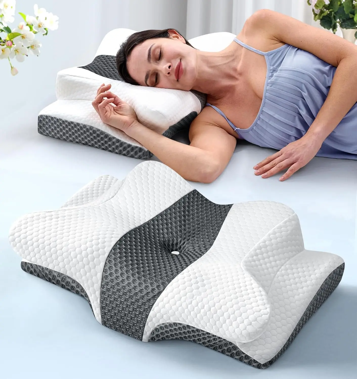 

Ergonomic Cervical Neck Pillow for Side Sleepers, Cooling Memory Foam Support for Pain Relief and Comfort