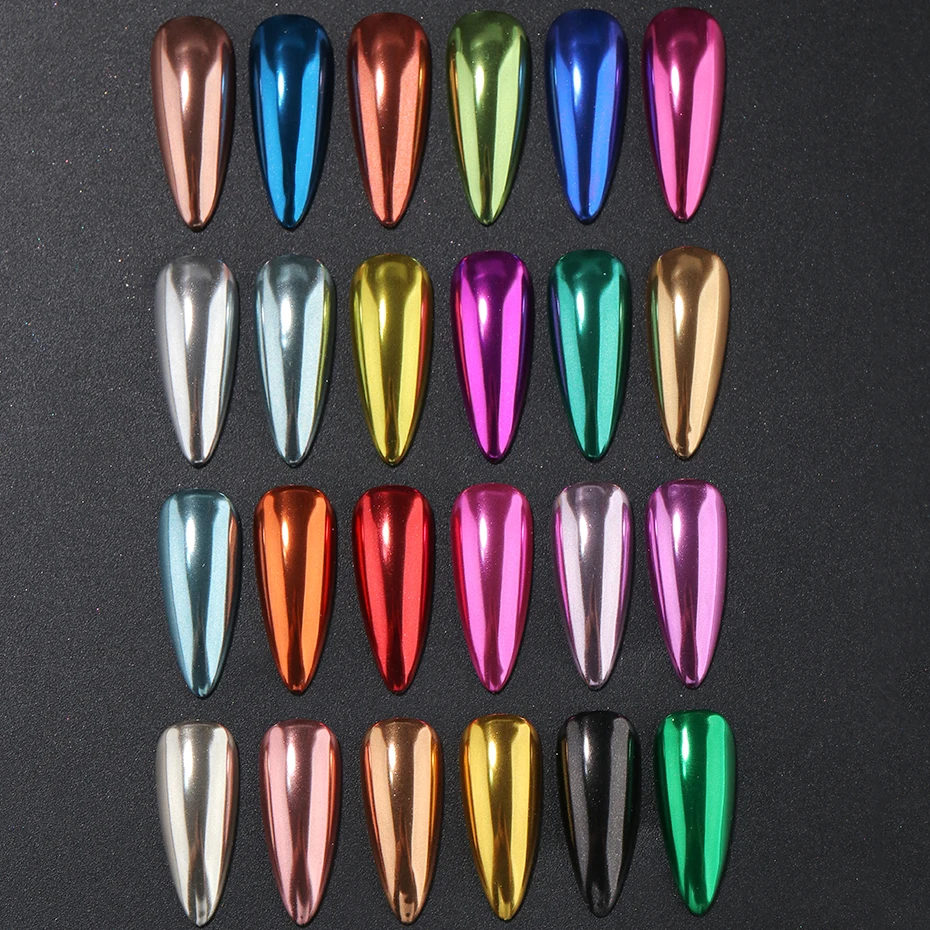 24 Farben Magischer Spiegel-Nagelglitzer Sommer Chrom Rosa Gold Silber Pigmentflocken Y2K Metallischer Effekt DIY Reibstaub – Detail 6
