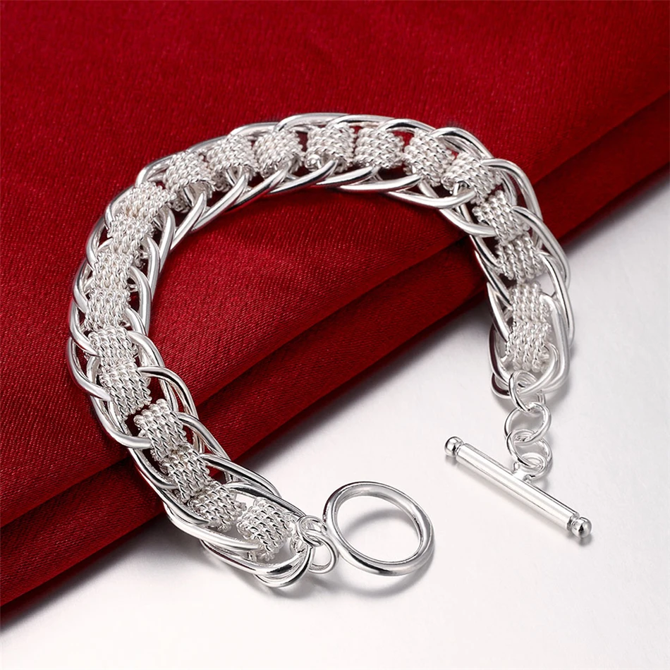 

Fine 925 Sterling Silver Bracelets High Quality Lady Circle Charm Jewelry for Women Men Wholesale Wedding Gift 20CM