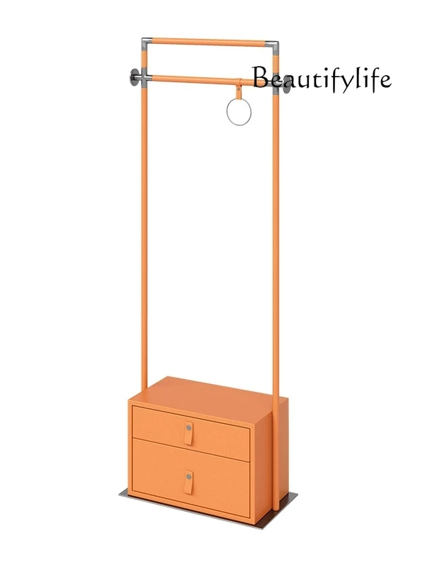 Italian minimalist light luxury coat rack bedroom floor-to-ceiling stainless steel hanger orange high-end furniture