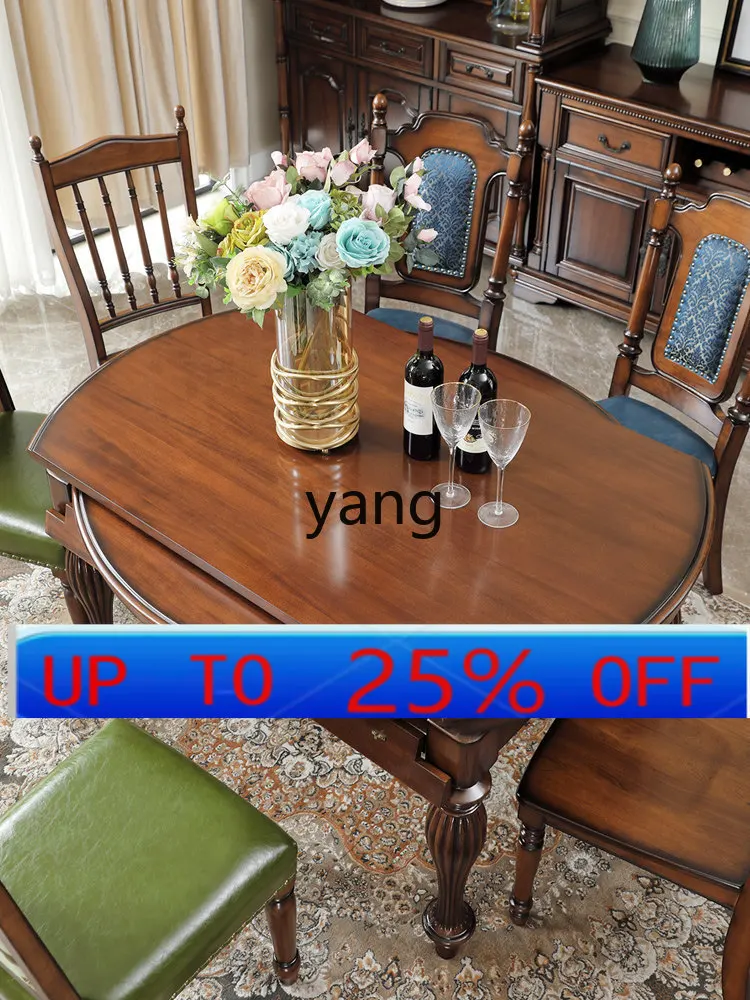 

LMM American solid wood dining table and chair combination retractable folding square circle