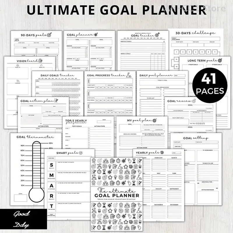 Undated Ultimate Goal Planner Notebook, Daily Weekly Monthly Yearly Quarterly Goal Setting Kit Goal Progress Tracker