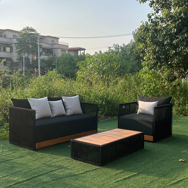 

Outdoor rattan sofa rope waterproof courtyard villa open-air balcony designer high-end teak rattan chair coffee table combinatio