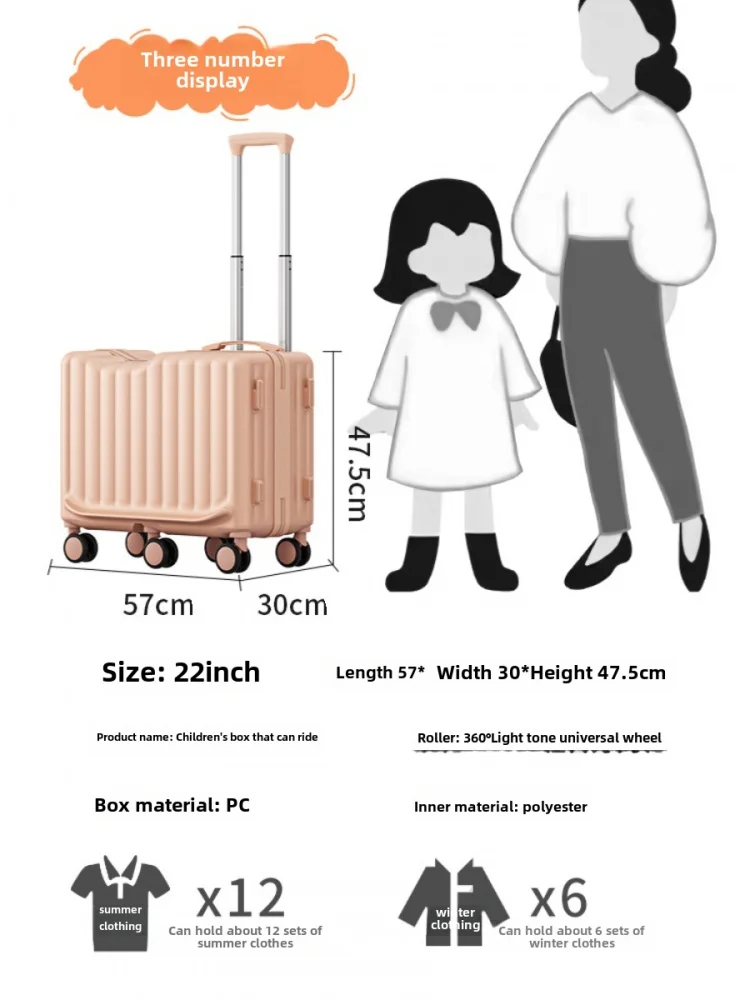 Valise à roulettes universelle pour enfants, poussette pour enfants assis, coffre pour bébé muet, bagages à roulettes, 22 po