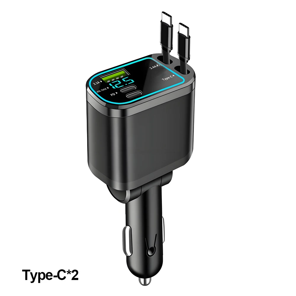 120 W einziehbares Autoladegerät mit Dach, Sternenlicht, USB-C-Kabel, Schnellladegerät, Zigarettenanzünder-Adapter für iPhone, Huawei, Samsung