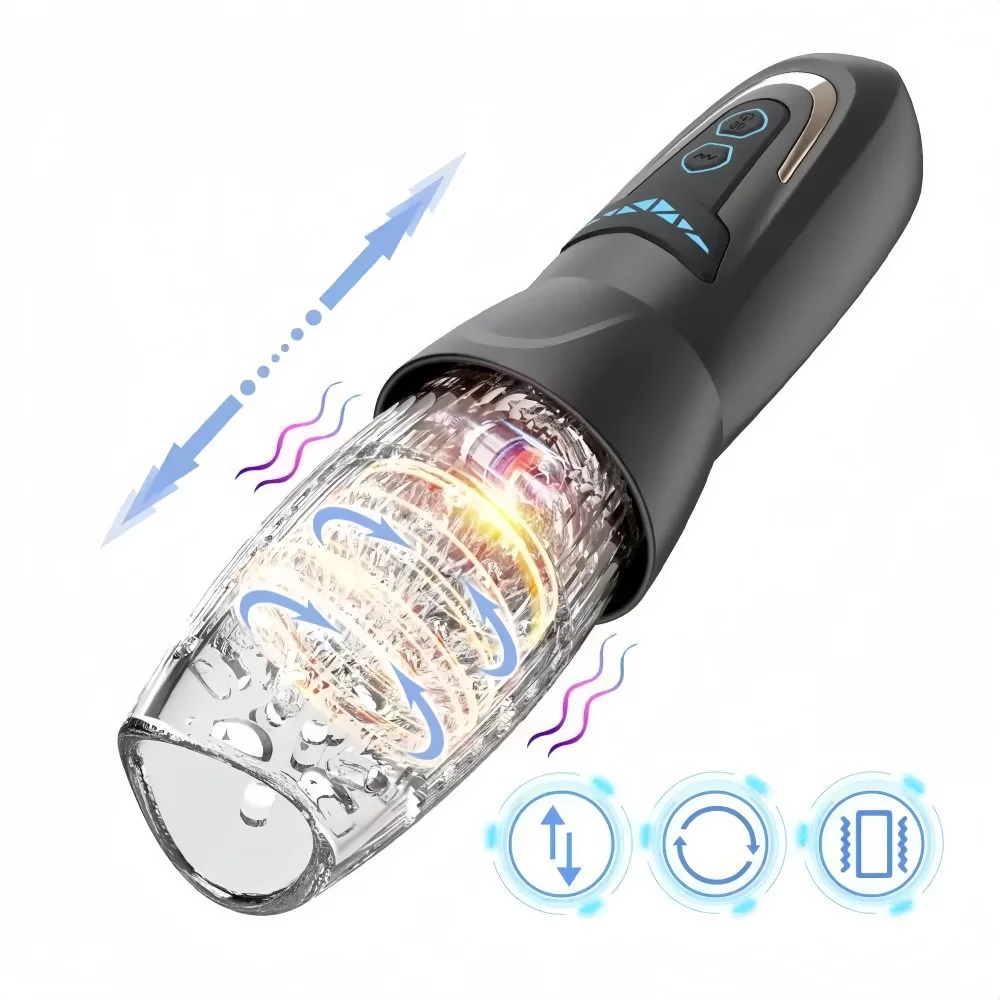 Male Automatic Airplane Cup Piston Telescopic Rotary Vibration Masturbator Penis Blow and Pudendal Stimulation Massager