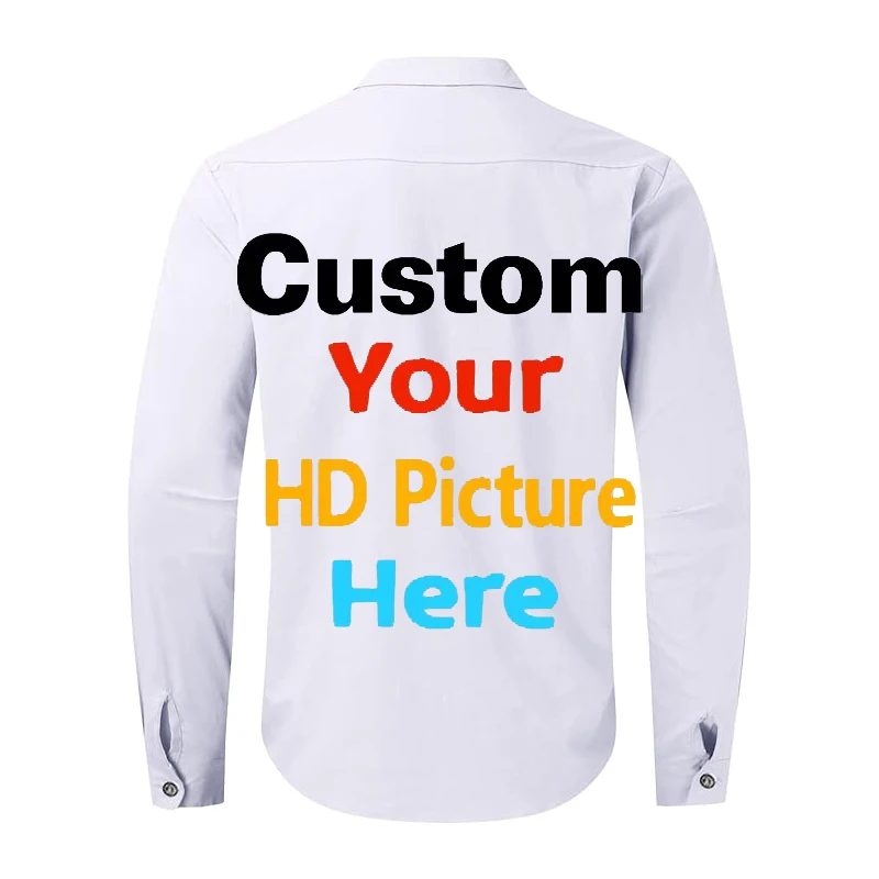 Unisex DIY Customized 3D Printed Button Shirts Men Fashion Personality Design Long Sleeve Business Workwear Shirt Oversized Size